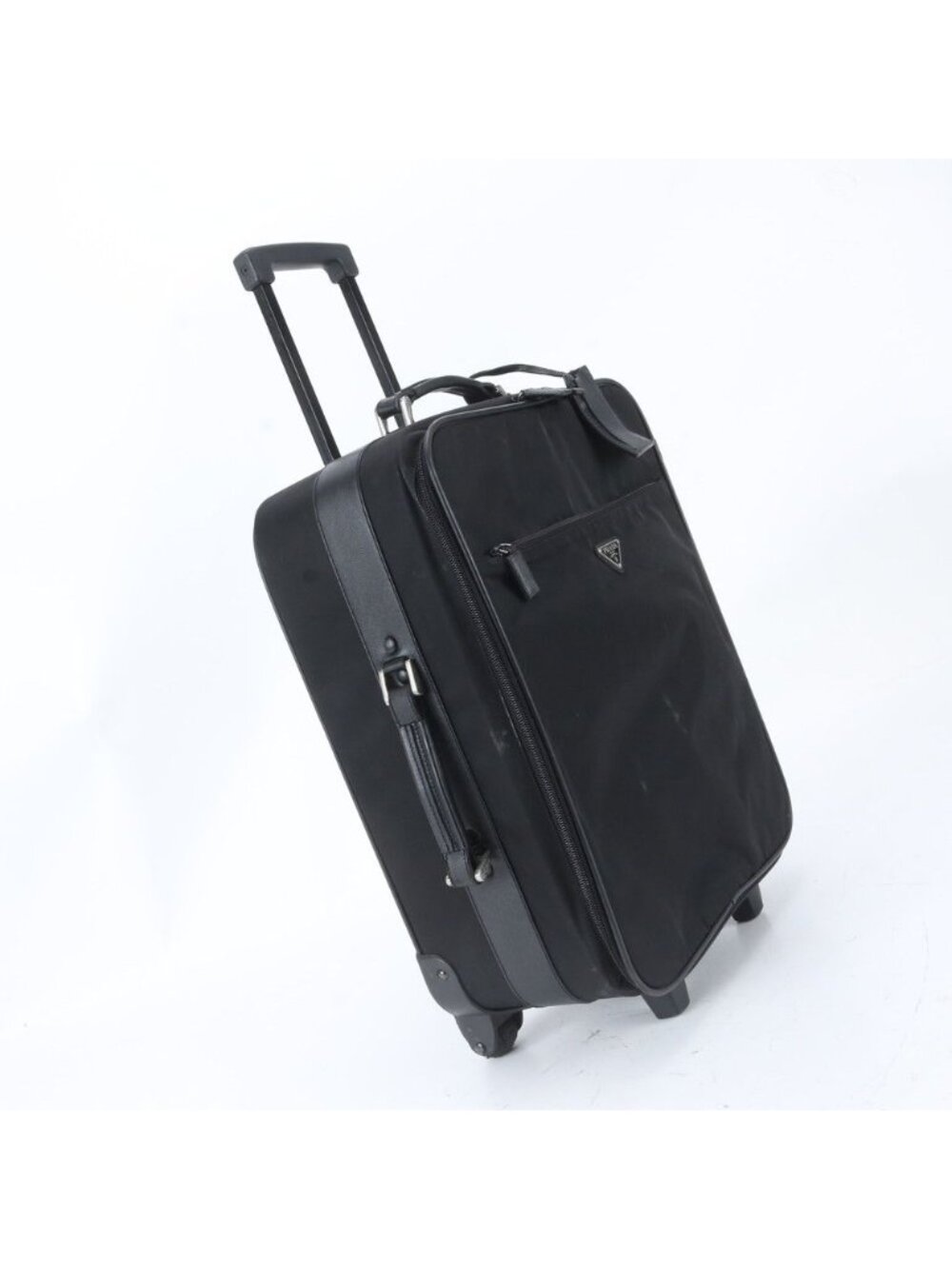 Prada White Tag Tessuto Nylon Triangle Logo Leather Suitcase Travel Bag
